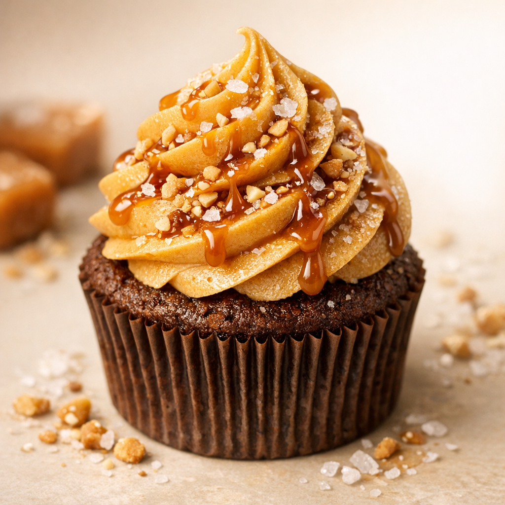 Babeczka karmelowa z solonym karmelem i orzechami