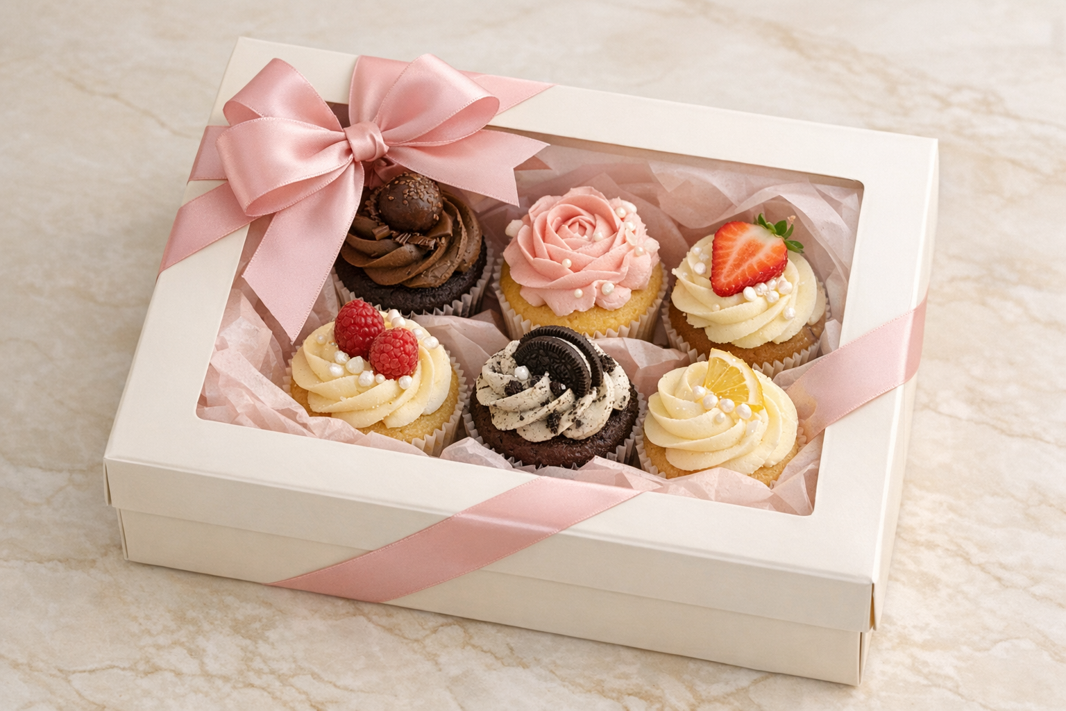 Elegancko zapakowane babeczki w pudełku prezentowym